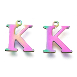 Letter K Ионное покрытие (ip) 304 брелоки из нержавеющей стали, лазерная резка, алфавит, Радуга цветов, letter.k, 12x10x0.8 мм, отверстие : 1 мм