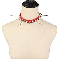 Красный Ожерелья-чокеры из искусственной кожи с шипами и заклепками в готическом стиле, платина, красные, 16.93 дюйм (43 см)