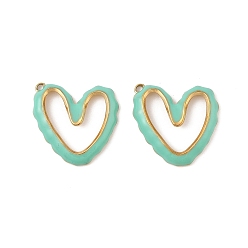 Аквамарин 304 нержавеющей стальной эмали подвески, сердце прелести, реальный 18 k позолоченный, вакуумное покрытие pvd, аквамарин, 22x22x3 мм, отверстие : 1.5 мм