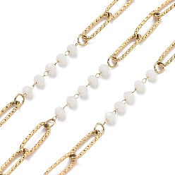 Белый 304 цепи из нержавеющей стали, ионное покрытие (ip), со стеклянными бусинами, реальный 18 k позолоченный, пайки, с катушкой, белые, 12x4x1 мм, около 32.81 футов (10 м) / рулон
