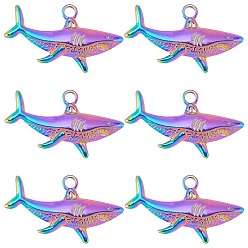 Rainbow Color Ионное покрытие (ip) 304 подвески из нержавеющей стали, без кадмия, без никеля и без свинца, акула, Радуга цветов, 17.5x32x3.5 мм, отверстие : 2 мм, 10 шт / коробка