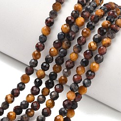 (52) Непрозрачная лаванда Трехцветные нити бусин из натурального тигрового глаза, граненый (32 граней), круглые, смешанные окрашенные и неокрашенные, разноцветные, 4 мм, отверстие : 0.9 мм, около 93 шт / нитка, 15.16 дюйм (38.5 см)