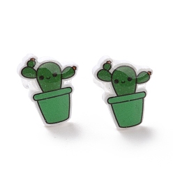 Cactus Acrylic Cute Plants Stud Earrings with Plastic Pins for Women, Cactus Pattern, 13.5x10.5mm, Pin: 0.9mm
