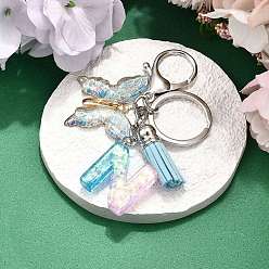 Letter N 26шт. брелок с кисточкой из прозрачной эпоксидной смолы, прозрачного акрила и искусственной замши, с кольцами для ключей из сплава, с цепочками и застежками-лобстерами, бабочка, Письмо N, 95~108 мм