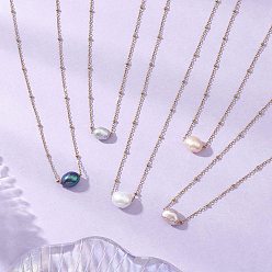 Золотой Подвеска в форме картофеля из натурального культивированного пресноводного жемчуга 304 Женские ожерелья-спутники из нержавеющей стали, смешанные окрашенные и неокрашенные, разноцветные, золотые, 15.87 дюйм (40.3 см)