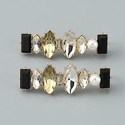 Light Gold Clips desmontables de aleación para hebillas de cordones de zapatos, decoración de zapatos de diamantes de imitación de vidrio, la luz de oro, 15.5x47x11.5 mm, agujero: 5 mm