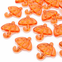 Coral Transparent Acrylic Pendants, Umbrella with Bowknot, Coral, 42.5x38x7.5mm, Hole: 3x3.5mm, about 109pcs/500g