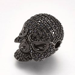 Gunmetal Brass Micro Pave Cubic Zirconia Beads, Skull, Gunmetal, 19.5x14.5x13mm, Hole: 3mm