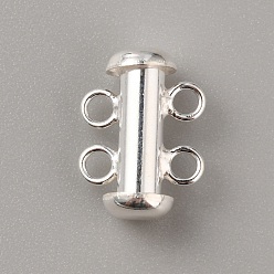 Серебро Стерлингового серебра застежками слайдер блокировки, пейот застежки, 2 нитей, 4-луночное, трубка, серебряные, 14~15x11x6 мм, отверстие : 2.1 мм