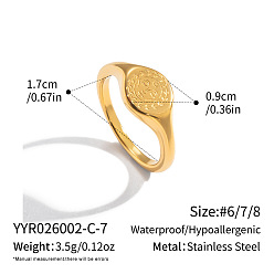 Plaqué 18K Or Véritable 304 bagues en acier inoxydable pour femmes, motif de soleil, réel 18 k plaqué or, 9mm, taille us 7 (17.3 mm)