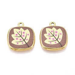 Лист Печатный стиль 304 квадратные подвески из нержавеющей стали, ионное покрытие (ip), реальный 18 k позолоченный, лист, 21x18x2 мм, отверстие : 1.8~2 мм