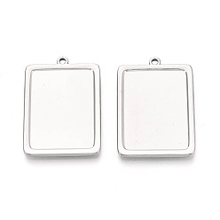 Нержавеющая Сталь Цвет 304 Настройки кабошон из нержавеющей стали кулон, прямоугольник амулеты, цвет нержавеющей стали, 36x25.5x2 мм, отверстие : 1.8 мм, лоток : 29x21 мм