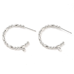 Platinum Brass Ring Stud Earrings Findings, Half Hoop Earring Findings, with Loops, Platinum, 23.5x25x2.5mm, Hole: 1.6mm, Pin: 11x0.7mm