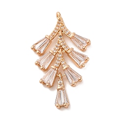 Настоящее золото 18K Латунные микропаве прозрачные подвески с фианитом, без никеля , лист, реальный 18 k позолоченный, 33x18x2.5 мм, отверстие : 1.2 мм