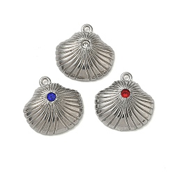 Нержавеющая Сталь Цвет 304 подвески из нержавеющей стали, шарм в форме ракушки, со стразами, цвет нержавеющей стали, 17x17x5 мм, отверстие : 1.4 мм