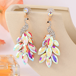 Белый Серьги-гвоздики из акрилового сплава с павлином, золотые, белые, 68x28 мм