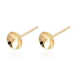 Настоящее золото 18K Настройки латунные серьги, плоско-круглые, без никеля , реальный 18 k позолоченный, лоток : 6 мм, 6 мм, штифты : 0.8 мм