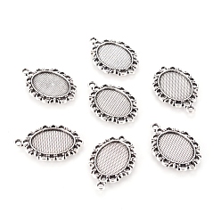 Antique Silver Tibetan Style Pendant Cabochon Settings, Cadmium Free & Nickel Free & Lead Free, Oval, Antique Silver, 30x20x2mm, Hole: 2mm, Tray: 18x13mm