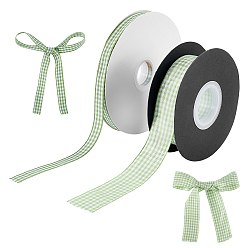 Green 2 Rolls 2 Styles Polyester Ribbon, Tartan Pattern, for Gift Packaging, Green, 3/8~1 inch(11~26mm)