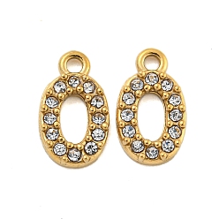 Number 304 подвески из нержавеющей стали, с кристально горный хрусталь, числовые прелести, реальный 14 k позолоченный, число, 9x5x1 мм, отверстие : 1 мм