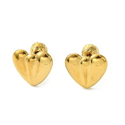 Golden Ion Plating(IP) 304 Stainless Steel Ear Studs, Heart, Golden, 11x12mm