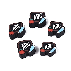 Noir Perles en pâte polymère faites à la main pour la journée des enseignants, tableau noir, crayon et pomme, noir, 9~10x7~9x4~5mm, Trou: 1.8~2mm