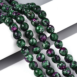 Средний Морско-зеленый Окрашенные природные белый нефрит бисер пряди, круглые, граненые, средний морской зеленый, 8 мм, отверстие : 0.9 мм, около 49~50 шт / нитка, 37~38 см