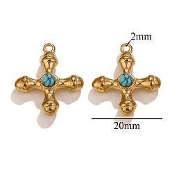 Синтетическая Бирюза Синтетические бирюзовые подвески, из нержавеющей стали поиска, крестик, 20 мм, отверстие : 2 мм