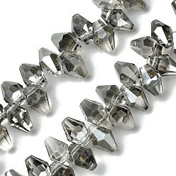 Серый Прозрачные стеклянные бусины гальваническим пряди, гальваническое покрытие, граненые, двухконусные, серые, 8.5~9x5.5~6 мм, отверстие : 0.9 мм, около 92~98 шт / нитка, 13.78'' (35 см)
