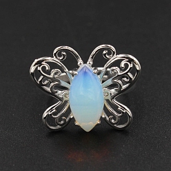 Опал Регулируемые кольца с опалитом «конский глаз» для женщин, металлические кольца на палец в виде бабочки платинового тона, Бабочка: 20x24 mm