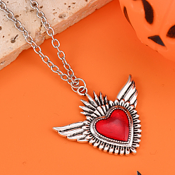 Сердце Ожерелья из сплава с полыми подвесками на Хэллоуин для мужчин, женщин и детей, античное серебро, сердце, 16.93 дюйм (43 см)