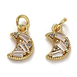 Golden Messing Mikro ebnen Zirkonia Charme, mit Ringe springen, langlebig überzogen, Mond, golden, 12x7.5x2.5 mm, Bohrung: 3 mm
