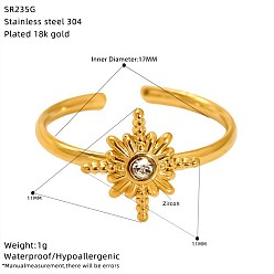 Étoile  304 Manchette ouverte en acier inoxydable ornée de strass, or, étoiles, 17mm