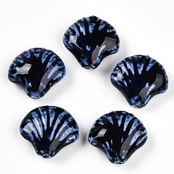 Прусский Синий Фарфоровые бусины ручной работы, фантазии античного стекла фарфора, оболочка, берлинская лазурь, 28~29x32~33x12.5~14 мм, отверстие : 3~3.5 мм