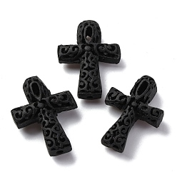 Черный Киноварь бисера, резные лакированные, Анк крест, чёрные, 30x22x8.5 мм, отверстие : 1.6 мм