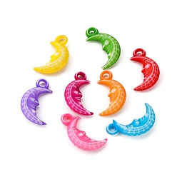 Mixed Color Colorful Acrylic Pendants, Craft Style, Mixed Color, Moon, about 13mm wide, 22mm long, hole: 3mm, about 1250pcs/500g