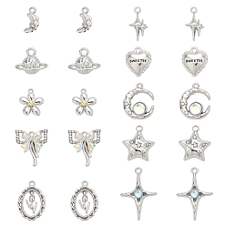 Платина 20 шт 10 подвески из сплава, луна и звезда и полумесяц, платина, 12~30x5.5~20x3~7 мм, отверстие : 1.6~2 мм, 2 шт / стиль