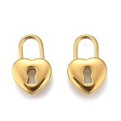 Золотой 304 подвески из нержавеющей стали, сердце замок, золотые, 19x13x5 мм, отверстие : 4x6 мм