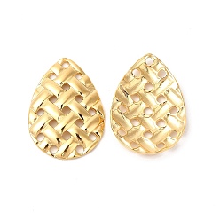 Настоящее золото 18K Ионное покрытие (ip) 304 подвески из нержавеющей стали, подвески с плетеной текстурой, реальный 18 k позолоченный, 24x16.5x2.5 мм, отверстие : 1.5 мм