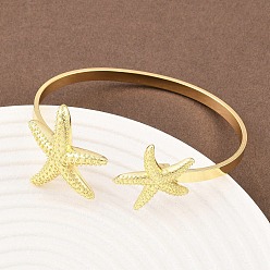 Морская звезда Браслеты-манжеты из латуни с морскими организмами для женщин, реальный 18 k позолоченный, морская звезда, внутренний диаметр: 2-5/8 дюйм (6.6 см)