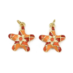 Разноцветный Латунь эмаль подвески, очарование морской звезды, с целью перехода в кольце, долговечный, без кадмия и без свинца, стойки покрытие, реальный 18 k позолоченный, красочный, 18x16x4 мм, отверстие : 3.2 мм
