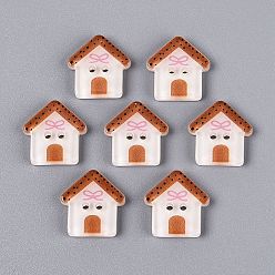 Chocolate 2-Hole Printed Resin Buttons, House, Chocolate, 15x14.5x2.5mm, Hole: 1.4~1.5mm