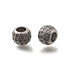 Платина Латунные микро проложить кубического циркония бусы, рондель, платина, 7.5x5.5 мм, отверстие : 3.7 мм