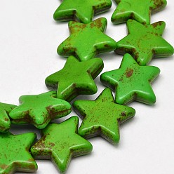 Зеленый лайм Окрашенные синтетические бирюзовые бусины, звезда, зеленый лайм, 11.5x10~10.5x4 мм, отверстие : 1 мм, около 42~43 шт / нитка, 14.57~14.96 дюйм (37~38 см)