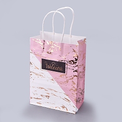 Pearl Pink Rectangle Kraft Paper Bags with Handle, Shopping Bag, Merchandise Bag, Gift, Party Bag, Pearl Pink, 15x21x8cm