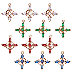 (52) Непрозрачная лаванда 12 шт 4 цвета кулоны из латуни, микропаве, циркония, цветок, разноцветные, 19.5x17x9.5 мм, отверстие : 1.4 мм, 3 шт / цвет