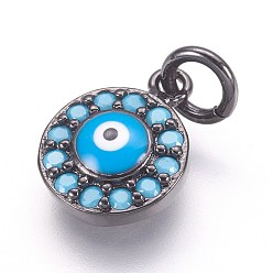 Черный Цвет Металла Латунные микро проложить кубического циркония прелести, злые глаза, металлический черный , 11x9x3 мм, отверстие : 3 мм