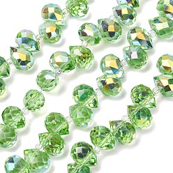 Pale Green Electroplate Glass Beads Strands, Teardrop, Pale Green, 10~11x8mm, Hole: 1mm, about 93pcs/strand, 62cm