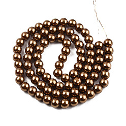 Saddle Brown Baking Painted Pearlized Glass Pearl Round Bead Strands, Saddle Brown, 4~5mm, Hole: 1mm, about 210pcs/strand, 31.4 inch