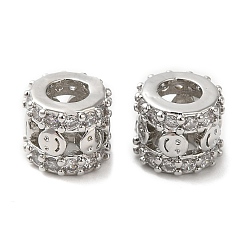 Платина Стойки обшивки латунь кубического циркония бусы, долговечный, без кадмия и без свинца, полая колонна с улыбающимся лицом, платина, 7.4x6.4 мм, отверстие : 3.5 мм